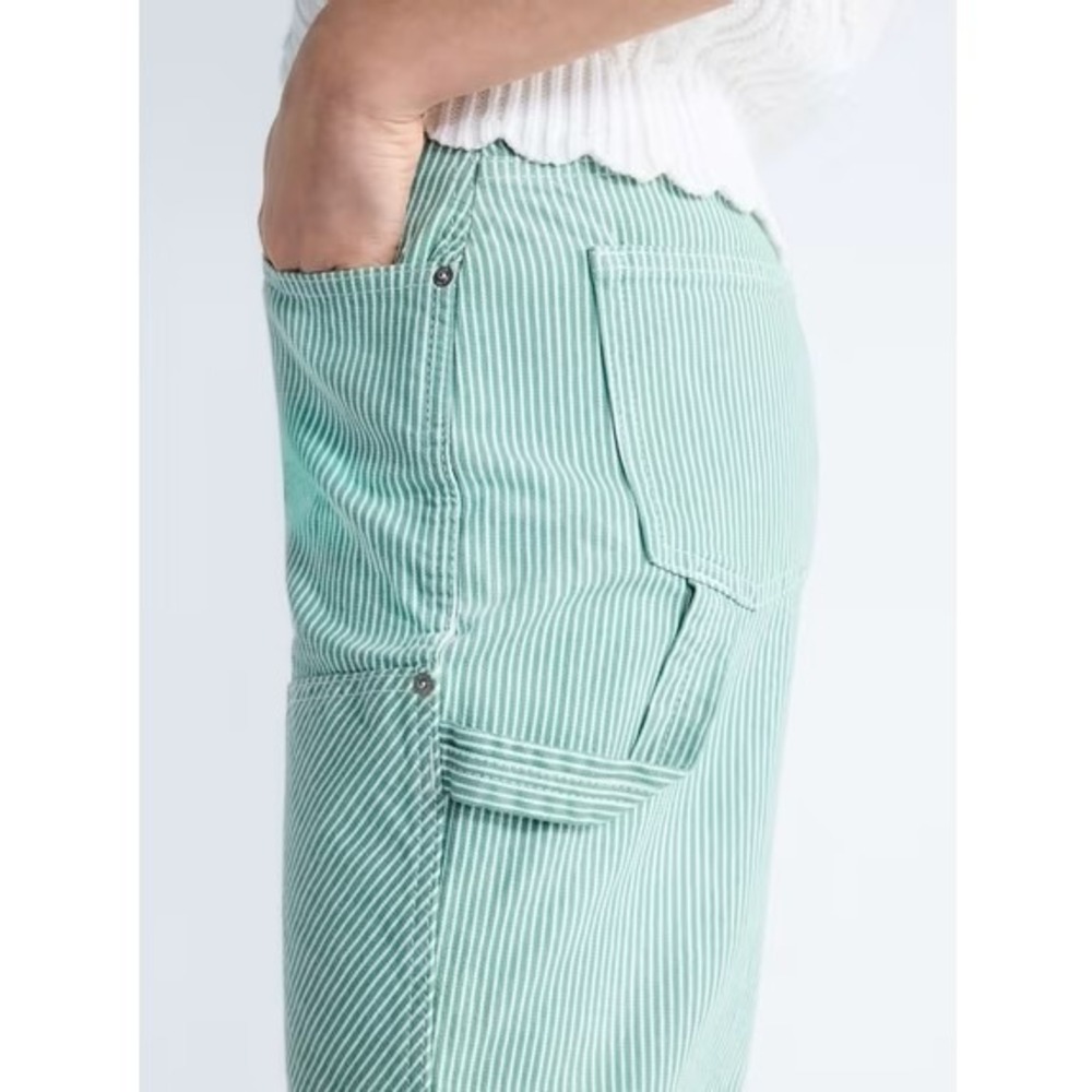 FREE ASSEMBLY Relaxed Fit Carpenter Jeans Sz 14 Green & White Striped Denim NWT - Picture 6 of 16